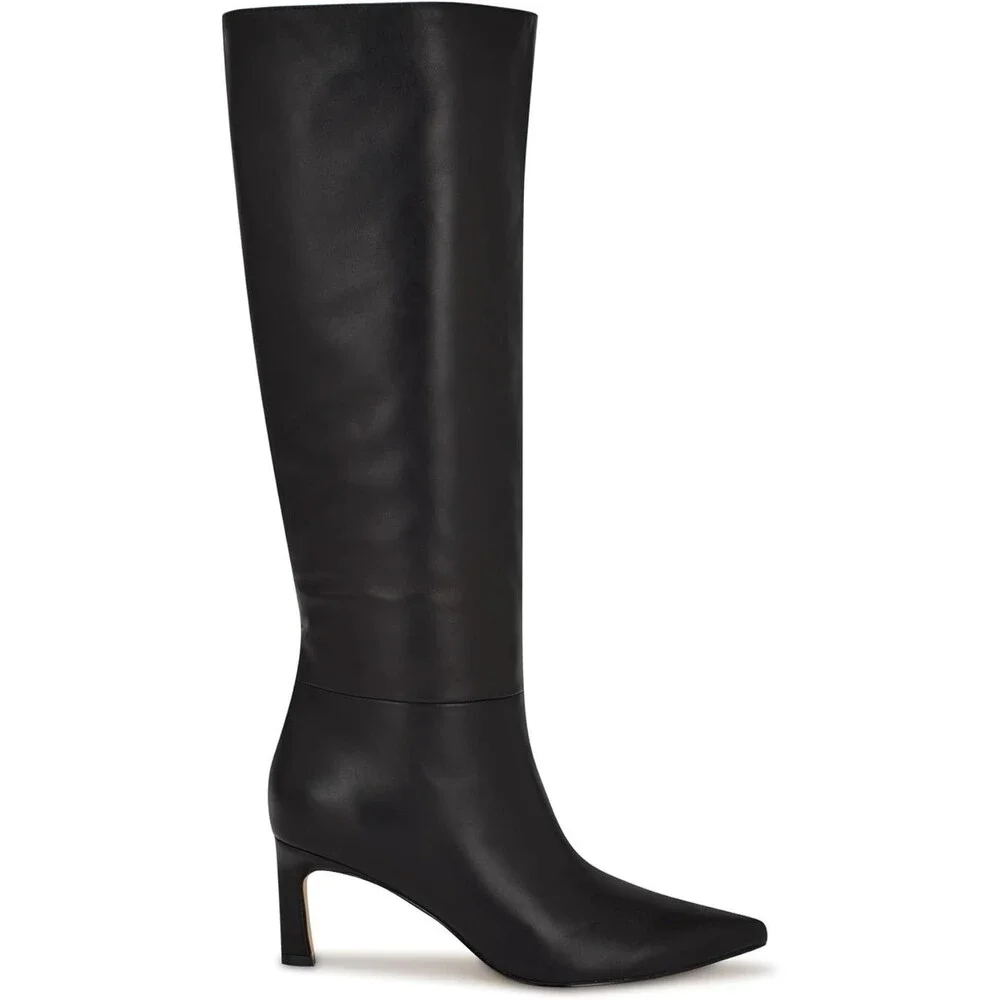 Nine West Women's Lorthey Knee High Boot Size 7.5 Black Leather Stiletto Heel